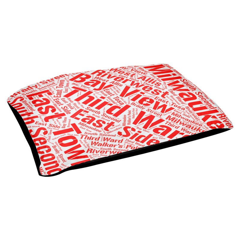 Coussin de chien « districts », Très grand (H 17 po x l 50 po x P 40 po), Milwaukee, Rouge