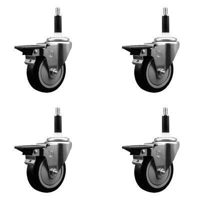 Poly Swivel Expanding Stem Caster Set with Brake SCC PLB 4" x 7/8"