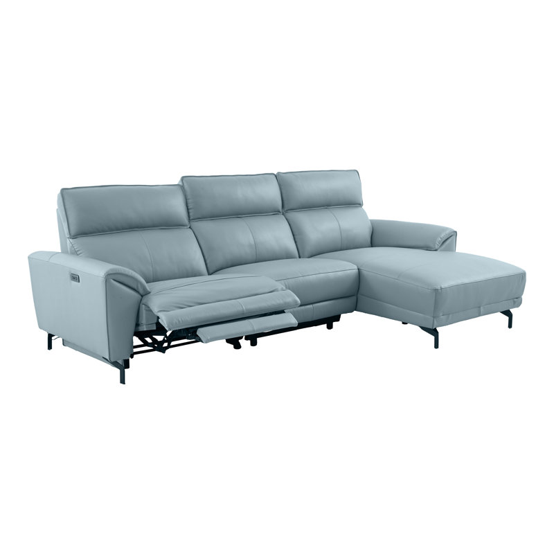 Canapé modulaire surdimensionné avec méridienne Baria, Orienté à droite, Cuir fleur bleu
