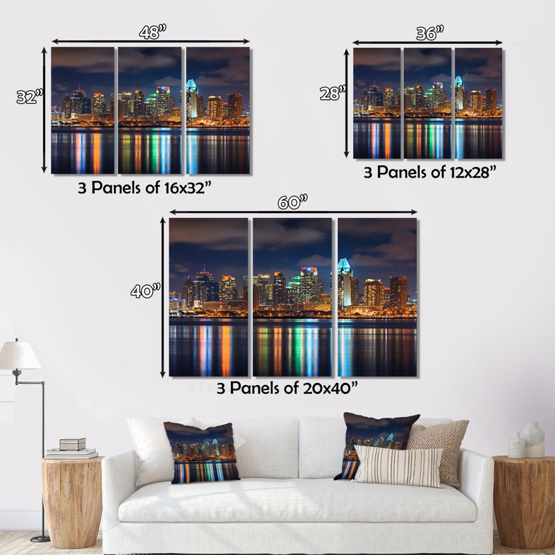 «Montreal Skyline At Night On Canvas», reproduction de 3 pièces, H 40 po x l 60 po x P 1 po