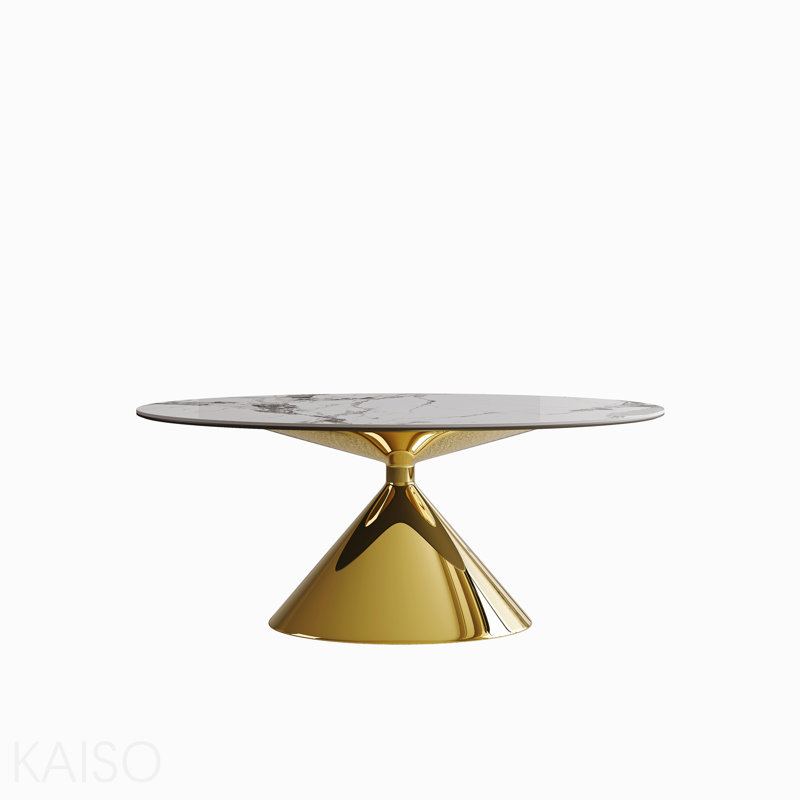 Table de salle à manger ovale de luxe moderne 71 po avec base en acier inoxydable doré pour 4 à 6 personnes