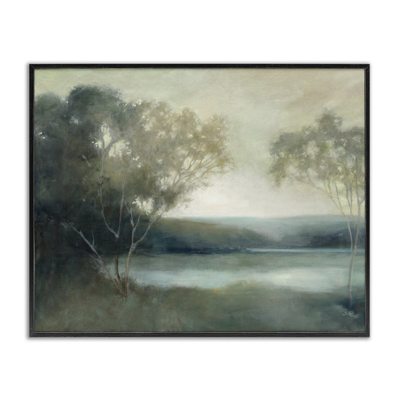 «Peaceful Early Lake», estampe numérique, design par Julia Purinton, H 11 po x l 14 po, Giclée encadrée noir minuit