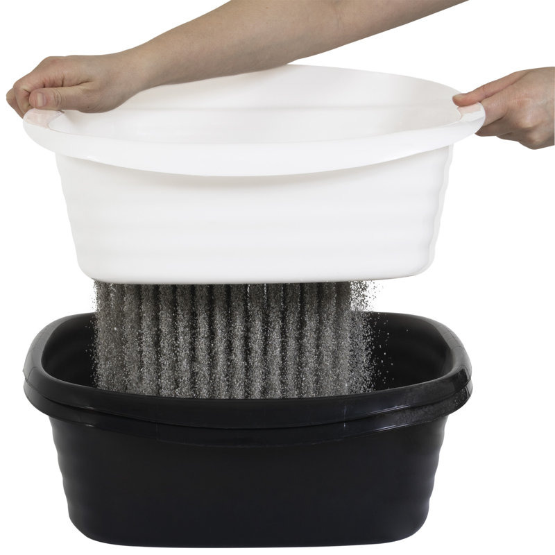 Large Black and White Plastic Sifting Cat Litter Box