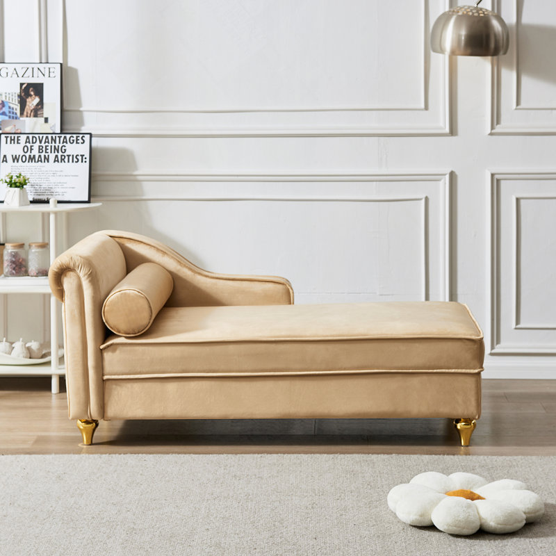 Chaise longue moderne avec revêtement en velours, Kaki