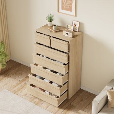 Commode 7 tiroirs pour chambre à coucher, commode 7 tiroirs moderne de 46 po de hauteur avec grands tiroirs, organisateur de commode en bois pour le salon, la chambre de bébé, le vestibule - couleur bois