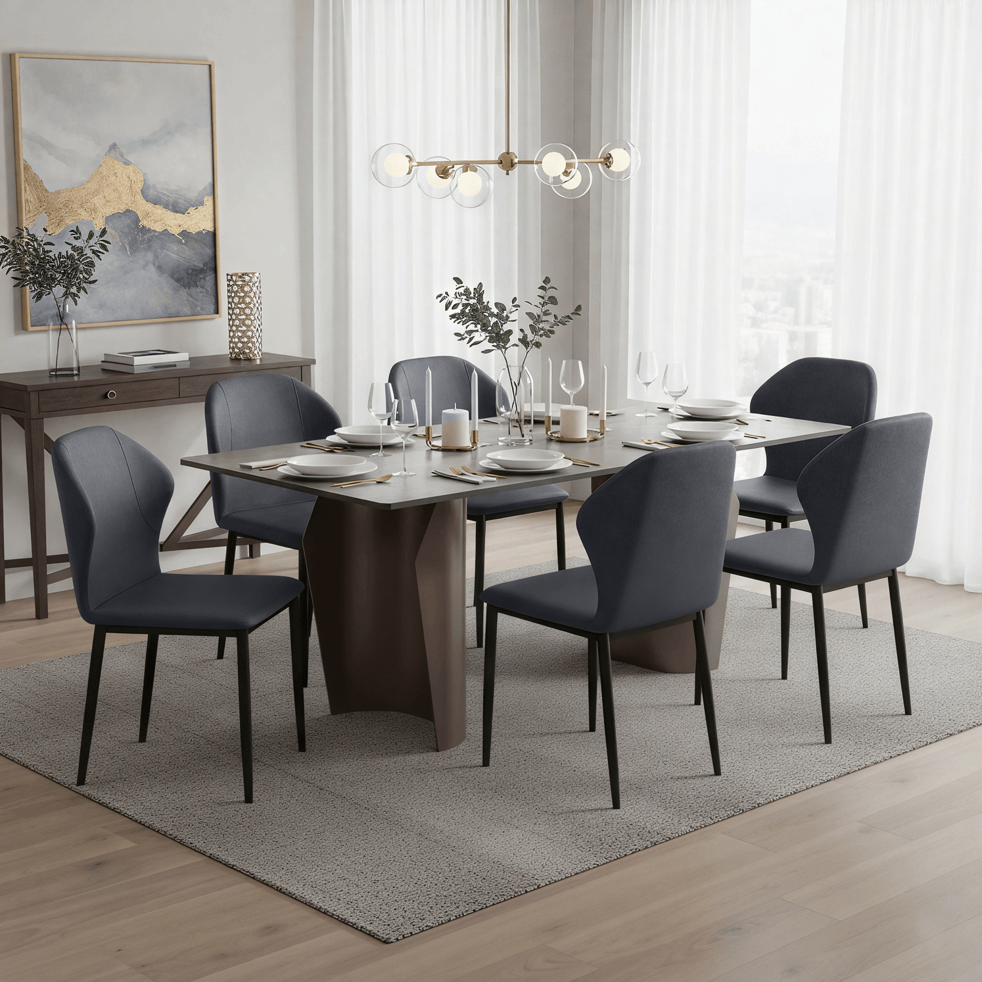 Steves Fabric Metal Side Chair Dining Chair, Charcoal, Single