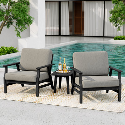 Keegan Solid Wood Outdoor Three Pieces Chair Conversation Seating Group With Cushions And Side Table