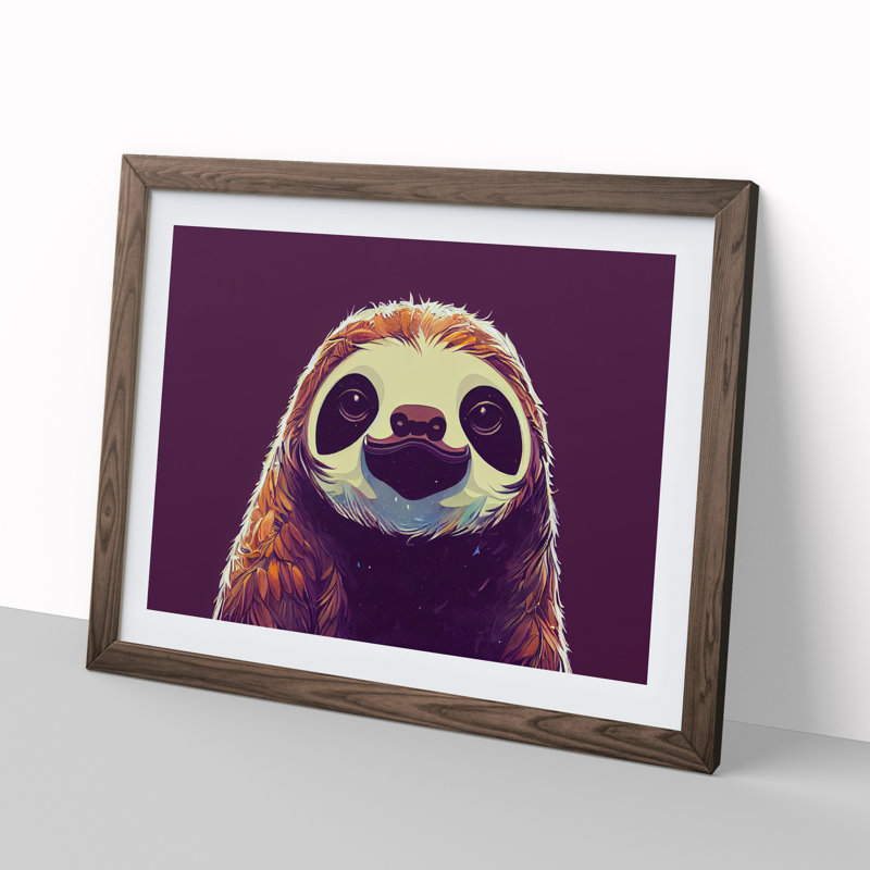 Alluring Sloth 1 Piece Single Picture Frame Painting, 25cm H x 34cm W x 2cm D, Walnut
