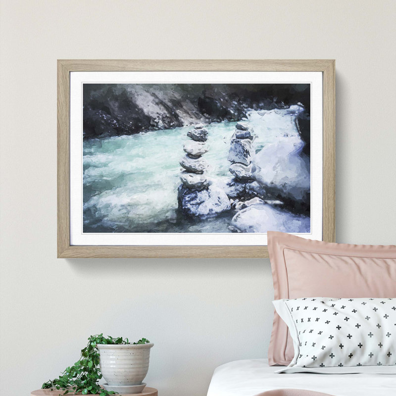 Stacked Stone Rock - Picture Frame Painting Print, 48cm H x 65cm W x 2cm D, Oak Framed
