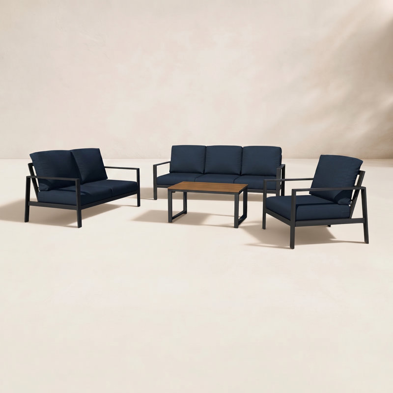 Ensemble de conversation Townsend avec coussins Sunbrella®, Toile bleu marine Sunbrella®, Acajou