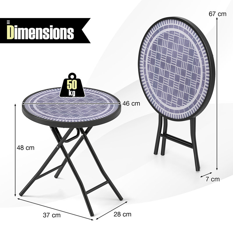 Round Metal Folding Outdoor Coffee Table , 46cm cm W 46cm cm D