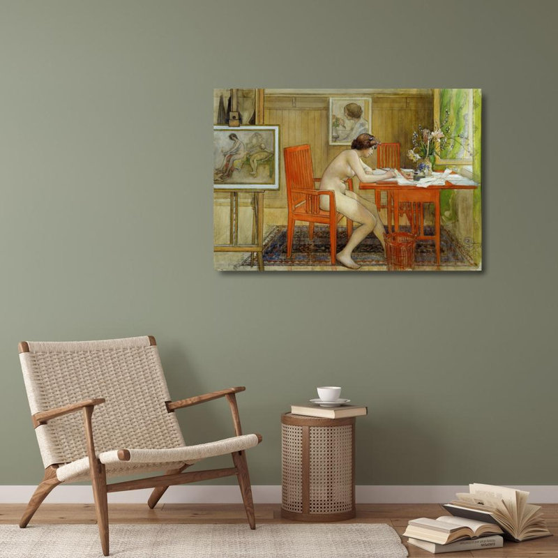 "Le modèle écrit une carte postale" par Carl Larsson - Art mural sur toile tendue avec châssis, H 40 po x l 28 po