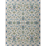 Lugano Hand-Tufted Wool Loop Pile Indoor Rug Traditional Bordered Cream/Blue/Green