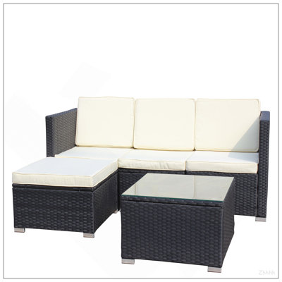 Outdoor Garden Patio Furniture 5-Piece PE Rattan Wicker Cushioned Sofa Sets And Coffee Table, Patio Furniture Set;Outdoor Couch