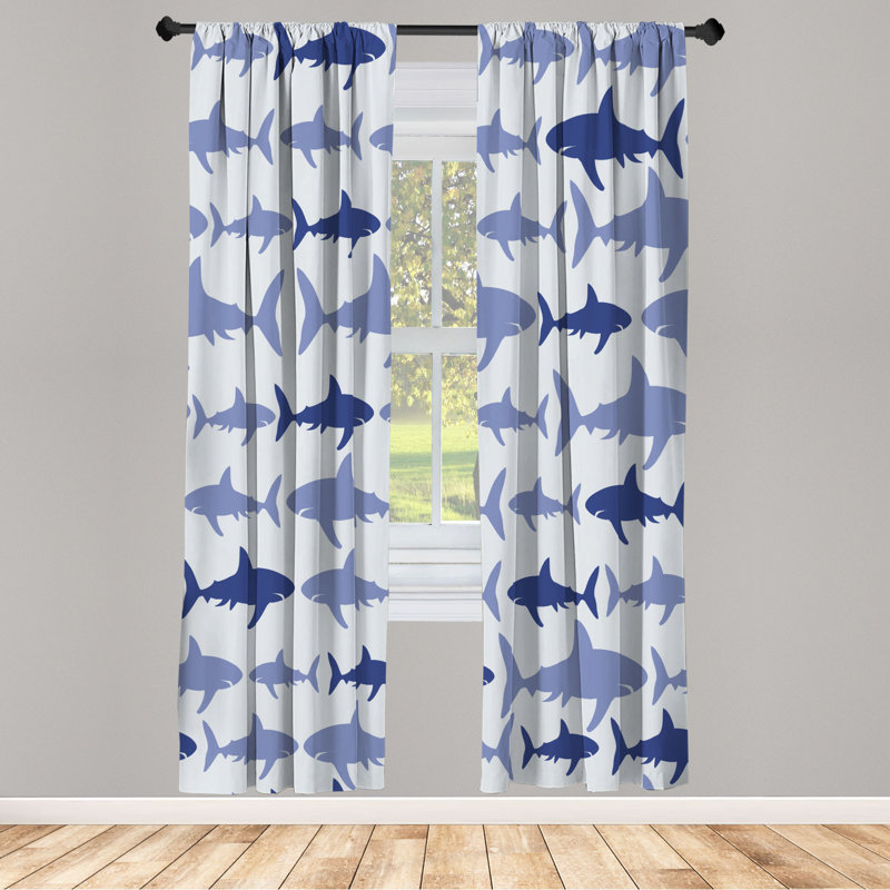 Microfiber Floral Semi-Sheer Rod Pocket Curtain Panels, 28" W x 84" L, Dark Blue/Gray/White