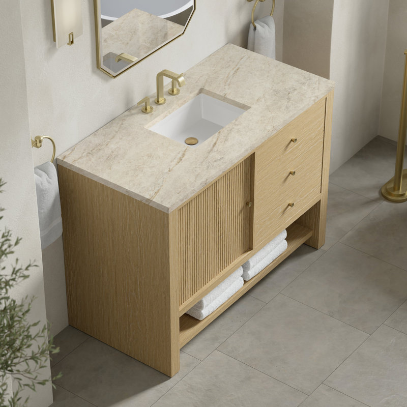 Marigot 48'' Single Bathroom Vanity with Top, Arctic Fall Solid Surface, 8" Widespread
