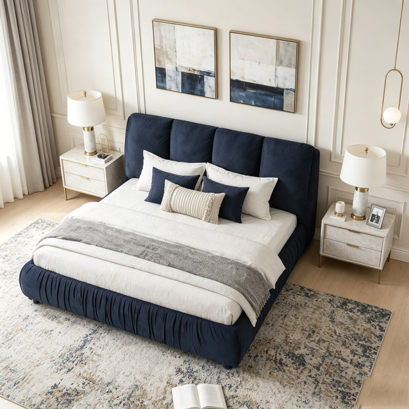 Upholstered Bed Frame, Modern Minimalist Style with Segmented Plump Compressed Sponge Headboard, Shiny velvet & Sturdy Leg Support, Mattress Not Included