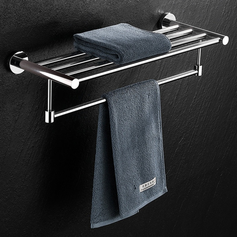 Porte-serviettes de salle de bain robuste en acier inoxydable 304 avec fixation sans vis - Tringle de douche peu encombrante pour l'organisation de la salle de bain