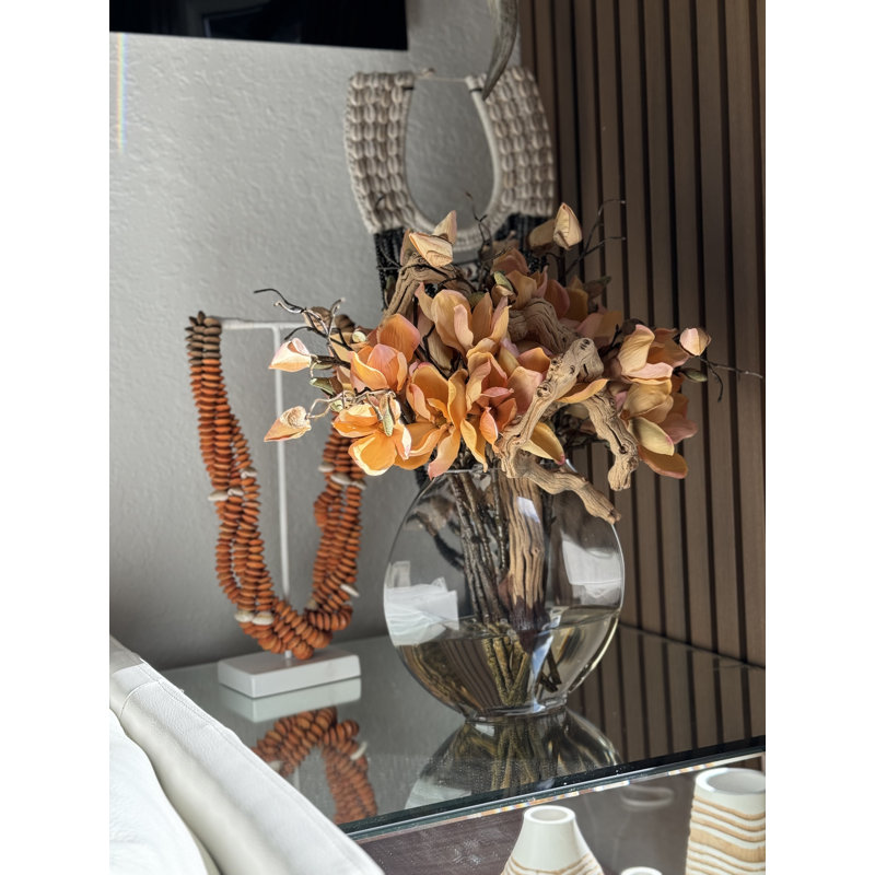 10" Moon Vase With White Magnolias	, Peach