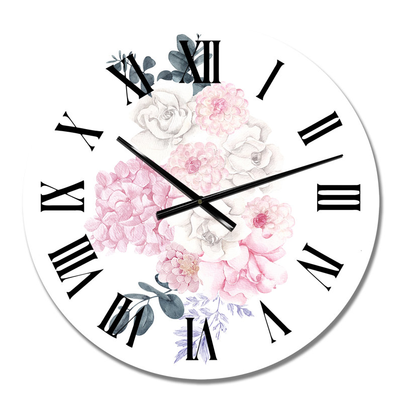 Bouquet d'hiver en fleurs pastel I - Horloge murale traditionnelle, Médium
