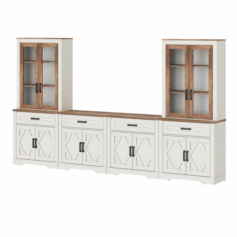 Laziza Mid-Century Modern Farmhouse TV Stand For Tvs Up To 70" â€“ Features Tall Bookshelves, Barn Doors & 5-Tier Storage For Living Room Or Bedroom