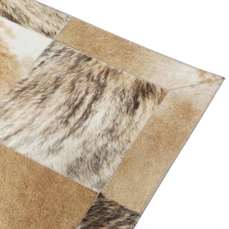 Tapis en cuir de vache Earth Tones Patchwork, Rectangle 7 pi 10 po x 10 pi