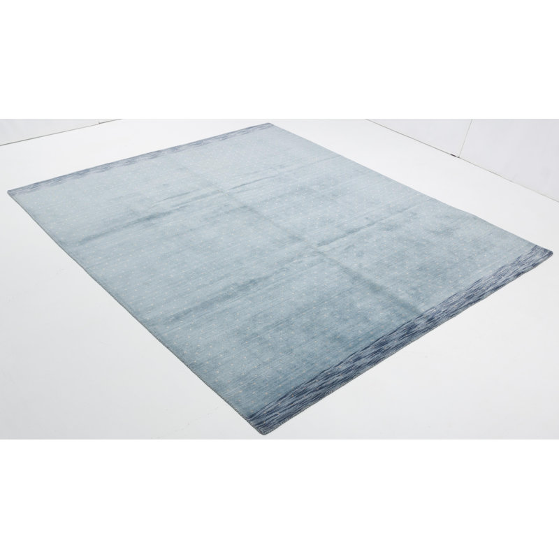 Tapis bleu / blanc tissé à la main Fairburn, Rectangle 8 pi x 10 pi