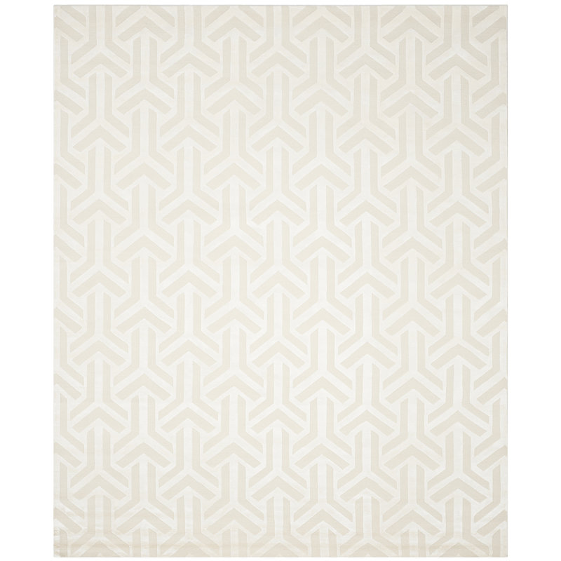 Tapis géométrique ivoire en laine / coton noué à la main Candie, Rectangle 8 pi x 10 pi