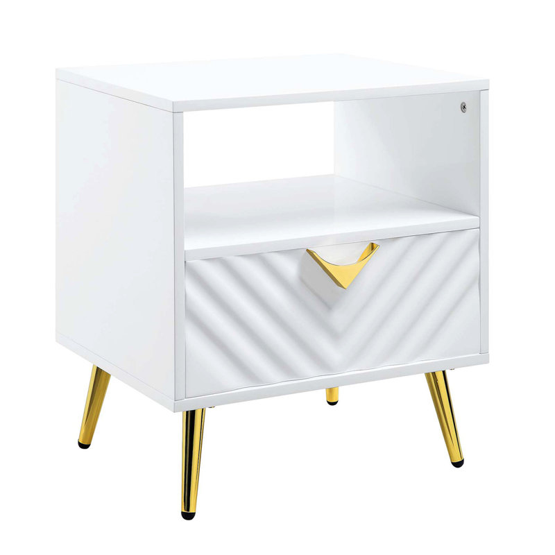 Table de bout avec 1 tiroir de rangement et pieds en métal ultrabrillant