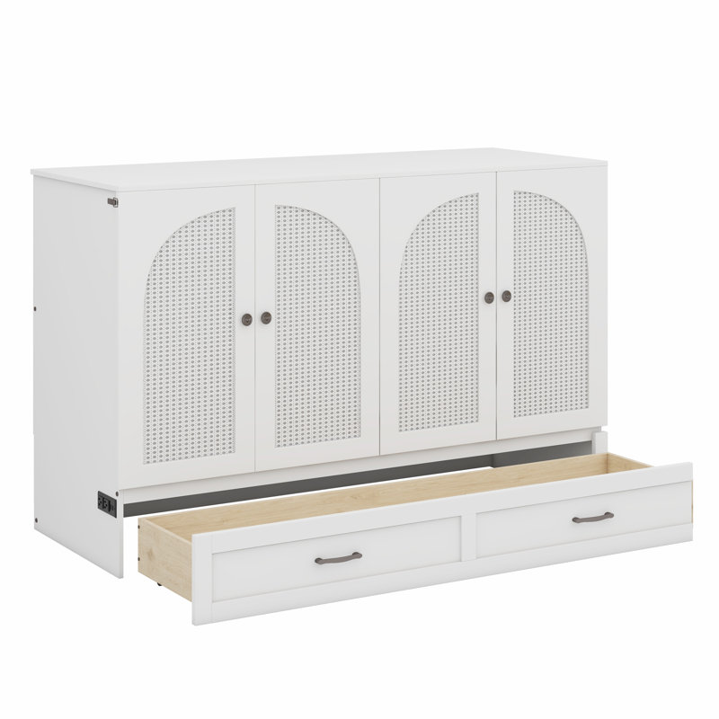 Lit escamotable avec grands tiroirs Murphy, Double, Blanc
