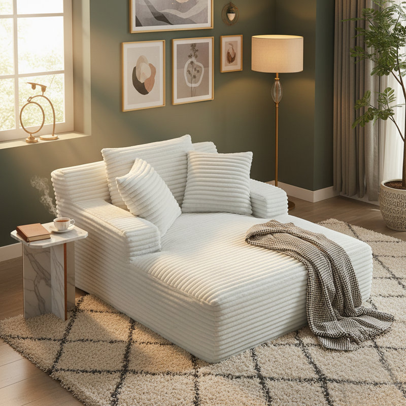 No-Assembly Oversized Bean Bag Sofa,  Plush Lounger for Living Room, Light Gray Corduroy