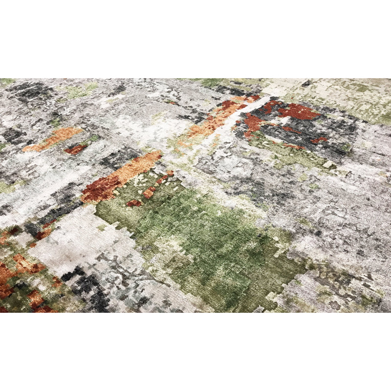 Himalayan Art Hand Knotted Area Rug in Gray/Green/Rust/Ivory, Abstract, Rectangle 2' x 3'