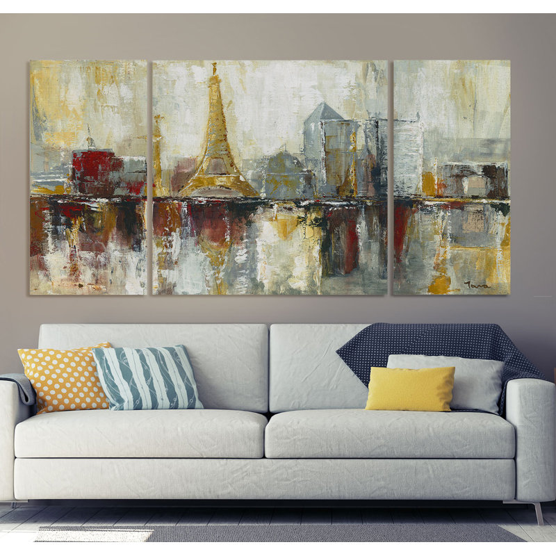 Paris Paris - image multi-pièces sur toile, H 24 po x l 48 po x P 1,5 po