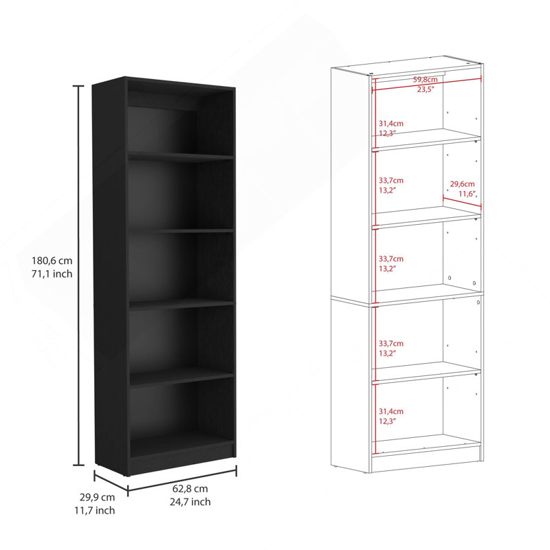 Bibliothèque Home 4 tablettes avec rangement à plusieurs niveaux - Noir - Bureau, Black
