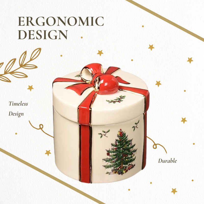Christmas Tree Lidded Gift Box Present, 5.25" H x 5" W x 4.5" D, Red