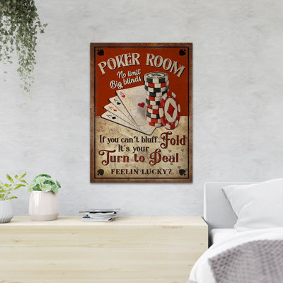 Poker And Cards On Red And Brown Background - If Y " Poker And Cards On Red And Brown Background - If You Can't Bluff - 1 Piece Rectangle Graphic Art Print On Wrapped Canvas " Graphic Art Print