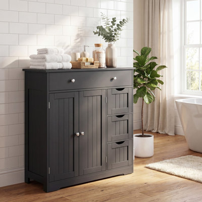 Bathroom Floor Cabinet, Storage Cabinet with 4 Drawers,2 Doors & Adjustable Shelf