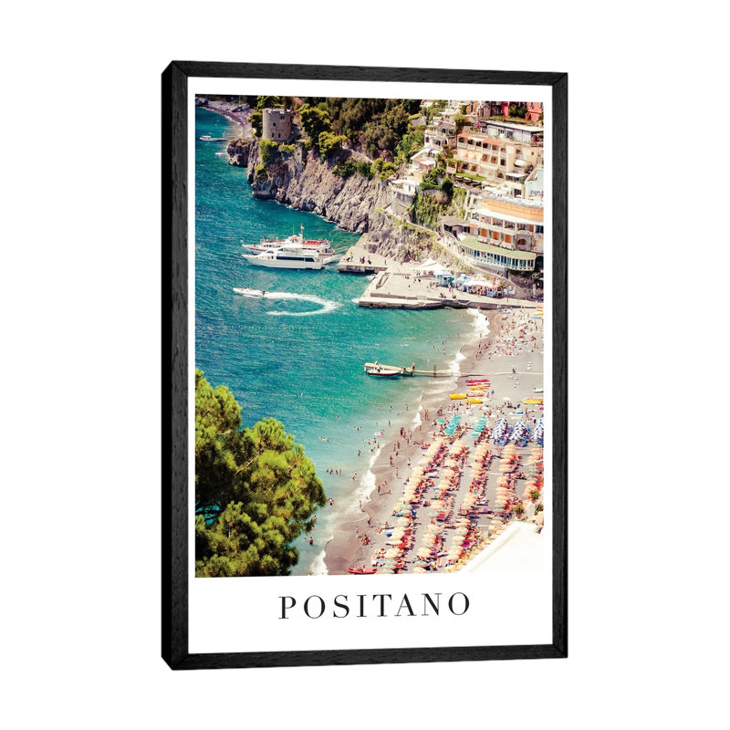 Positano Travel Poster - Print on Canvas, 66.04cm H x 45.72cm W x 3.81cm D, Black Framed