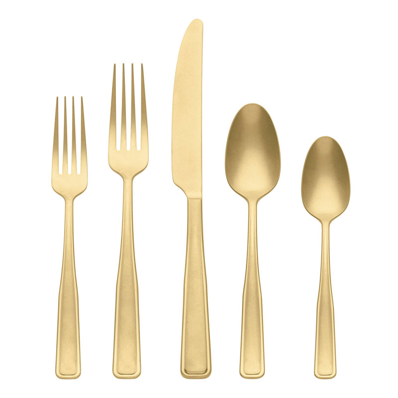 Oneida Reid Satin 20 Piece Flatware Set, Gold