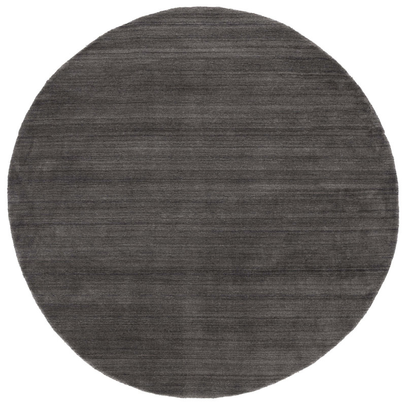Thendara Hand Loomed Wool/Cotton Solid Color Rug in Charcoal, Round 6'
