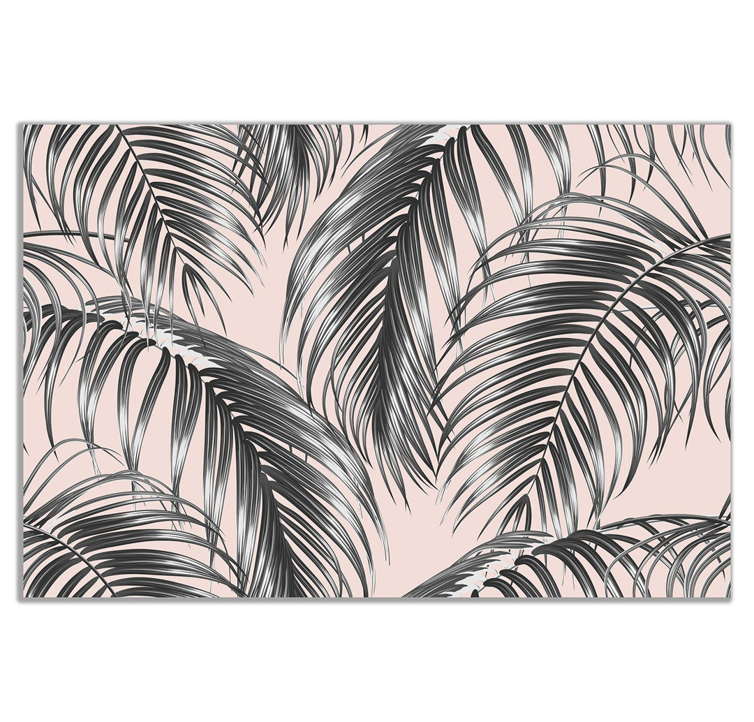 Tropical Jungle Palm Leaves On Pink Botanical Canvas Wall Art Picture Print