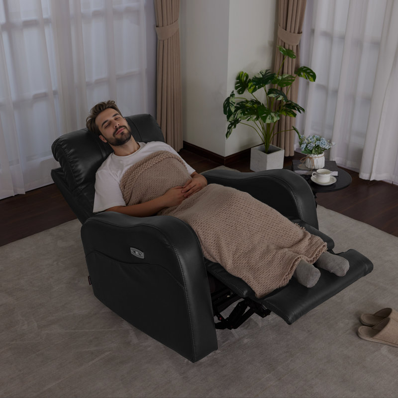 Triple Motor Rocker Power Recliner with Power Headrest & Extended Footrest, Infinite Position, Faux Leather, Dark Gray