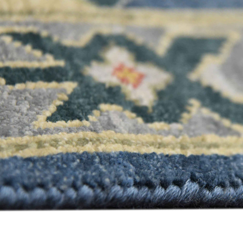 Bristol Hand Knotted Wool Area Rug in Blue; Rust; Grey; Yellow; Ivory, Rectangle 9' x 12'