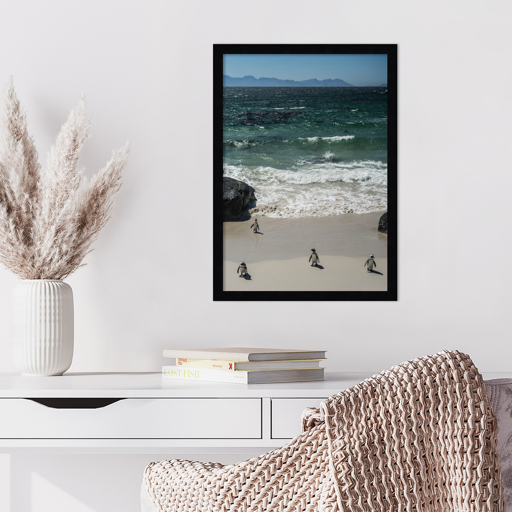 Coming In to the Beach by Shot by Clint Wood Framed Wall Art Print, 21" H x 15" W, Black