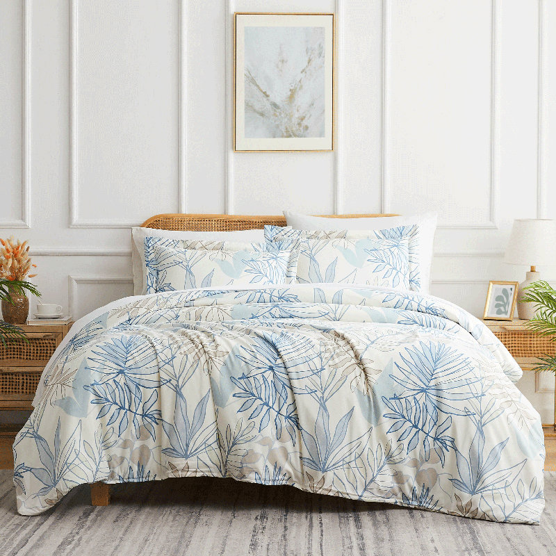 Ensemble d'édredon en duvet artificiel surdimensionné Tropic Leaf Easy Care, Édredon pour grand lit + 2 taies décoratives sta
