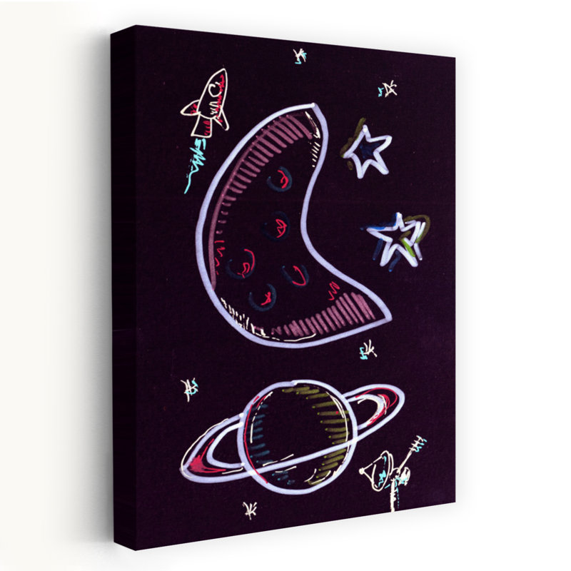 Playful Cosmic Night Colorful Playful Vibrant Landscape Nature Wall Art Print 1 Piece Wrapped Canvas Wall Art