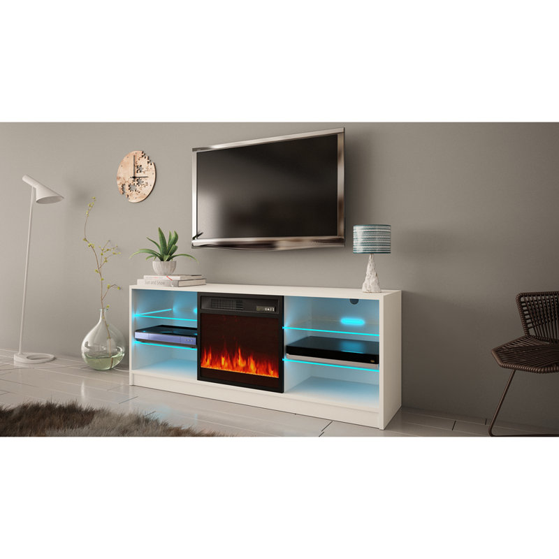 Meuble télé avec foyer électrique pour téléviseur de 65 po ou moins Howington, Blanc