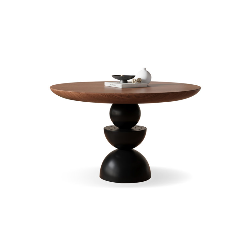 Black Brown Round Solid Wood Dining table, 29.53"H x 43.31"L x 43.31"W