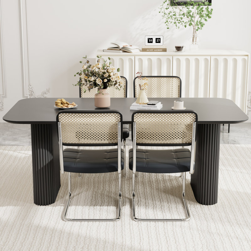 Ensemble de table de salle à manger 70,9 po, Noir, 5, Noir