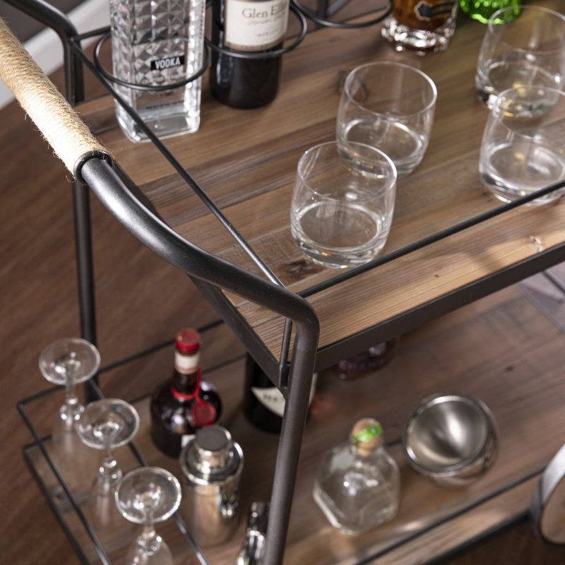 Chariot-bar en bois récupéré